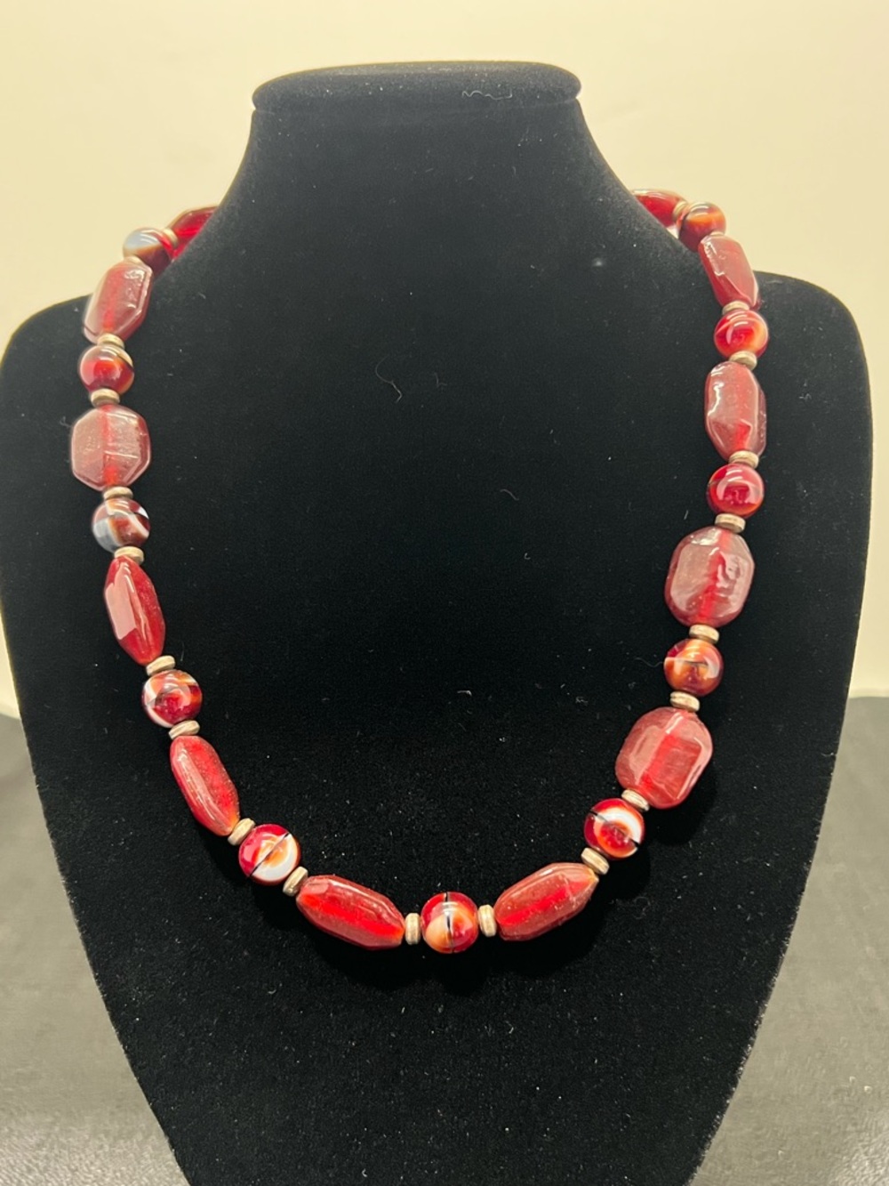 Blood Red Glass Bead Statement Necklace